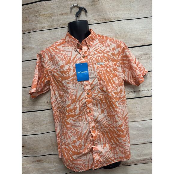Columbia Shirt Mens Size Small Orange Floral Short Sleeve New Button Down - Picture 7 of 12